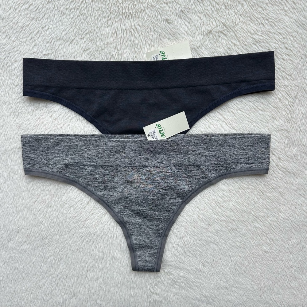 NWT Aerie Seamless Thong Panty Panties Navy Blue Heather Gray